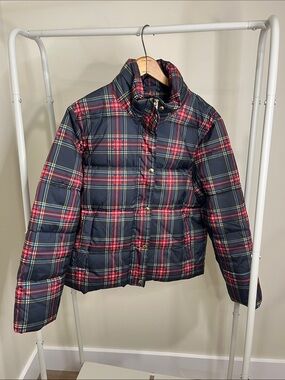 J. Crew Navy Jacket with Red, Green & Yellow Tartan Trim